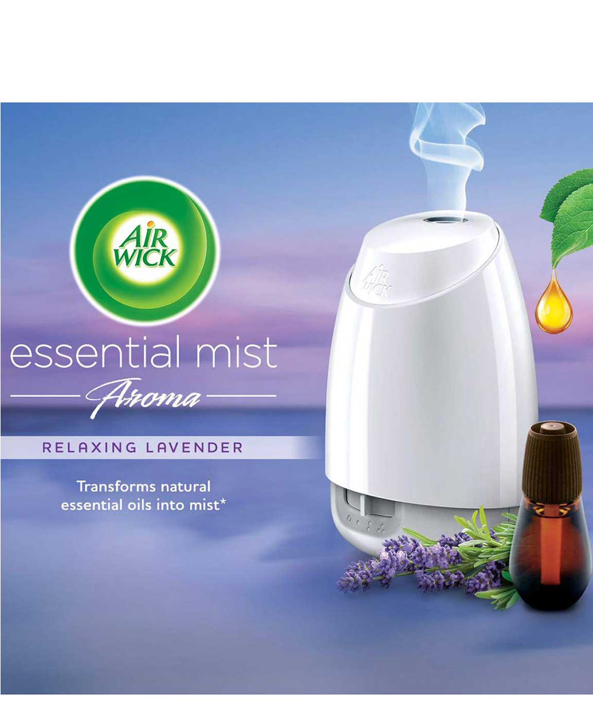 Airwick Essential Mist Automatic Fragrance Mist Diffuser Kit (Machine + Relaxing Lavender refill - 20 ml)